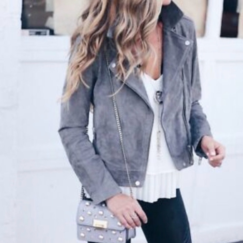 BlankNYC Suede Moto Jacket in Gray Size Large